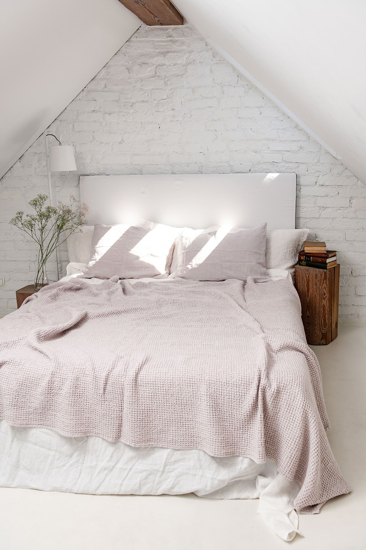 Linen waffle blanket in Cream - Linanden